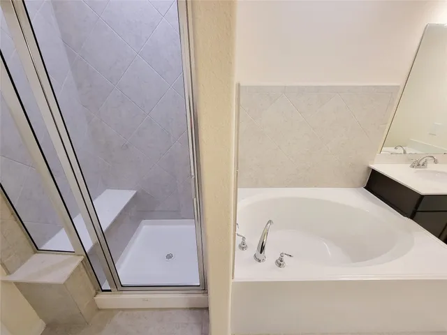 a bathroom with a bathtub