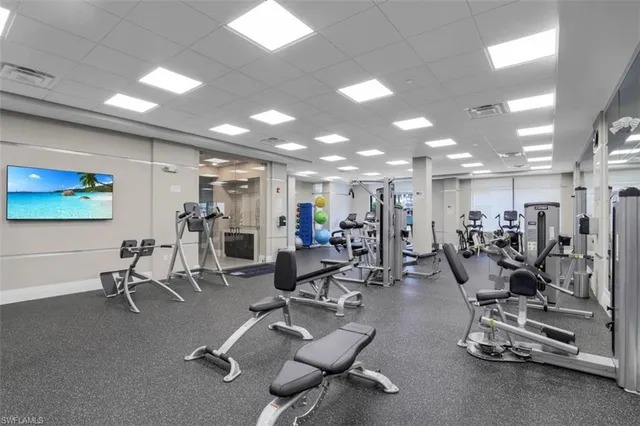 a view of a room with gym equipment