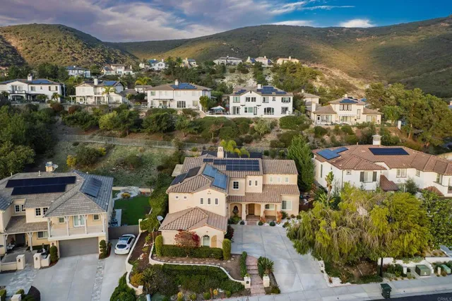 an aerial view of residential houses with outdoor space