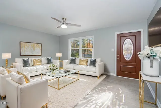 a living room with furniture