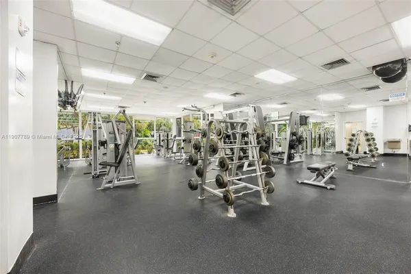 a view of a room with gym equipment