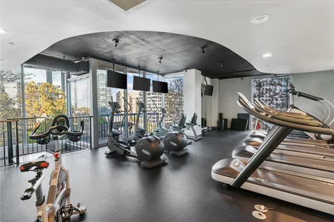 a view of a room with gym equipment