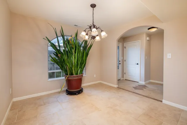 a view of a house with potted plant in front of it