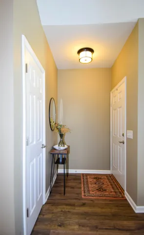 a bedroom with a bed and a fireplace