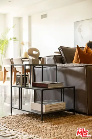 a living room with table
