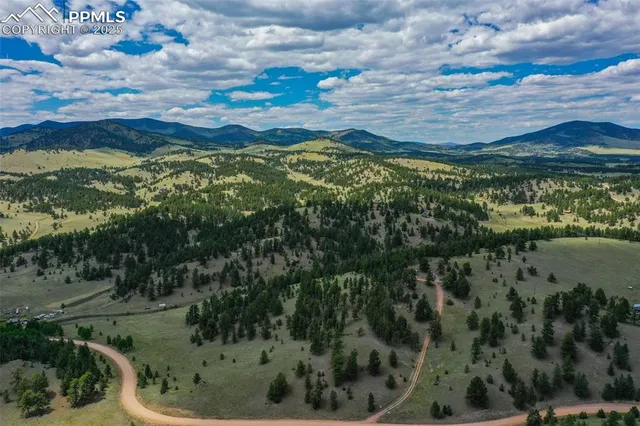 a view of a lake in middle of the town