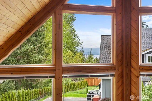 a view of a porch with a large window