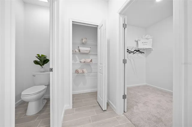 a bathroom with a shower and a toilet