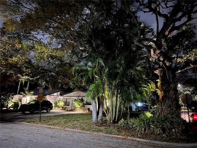 a view of a back yard of the house and cars parked