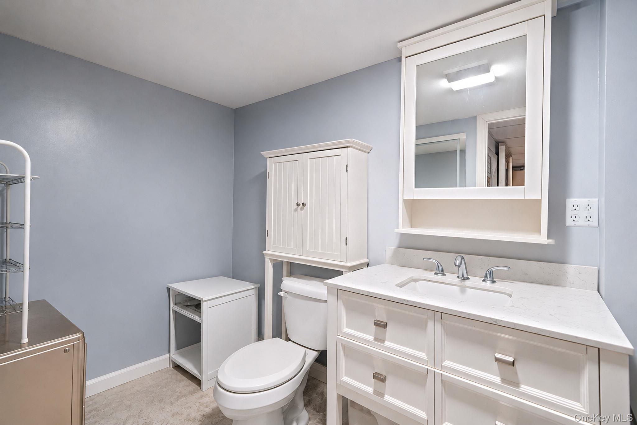 85 Applegate Drive Central Islip, NY 11722 - Photo 26 of 33 a bathroom with a sink a toilet a mirror and vanity