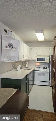 a large white kitchen with a refrigerator a stove a microwave and cabinets