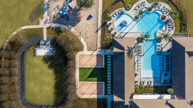 a view of a building with a patio