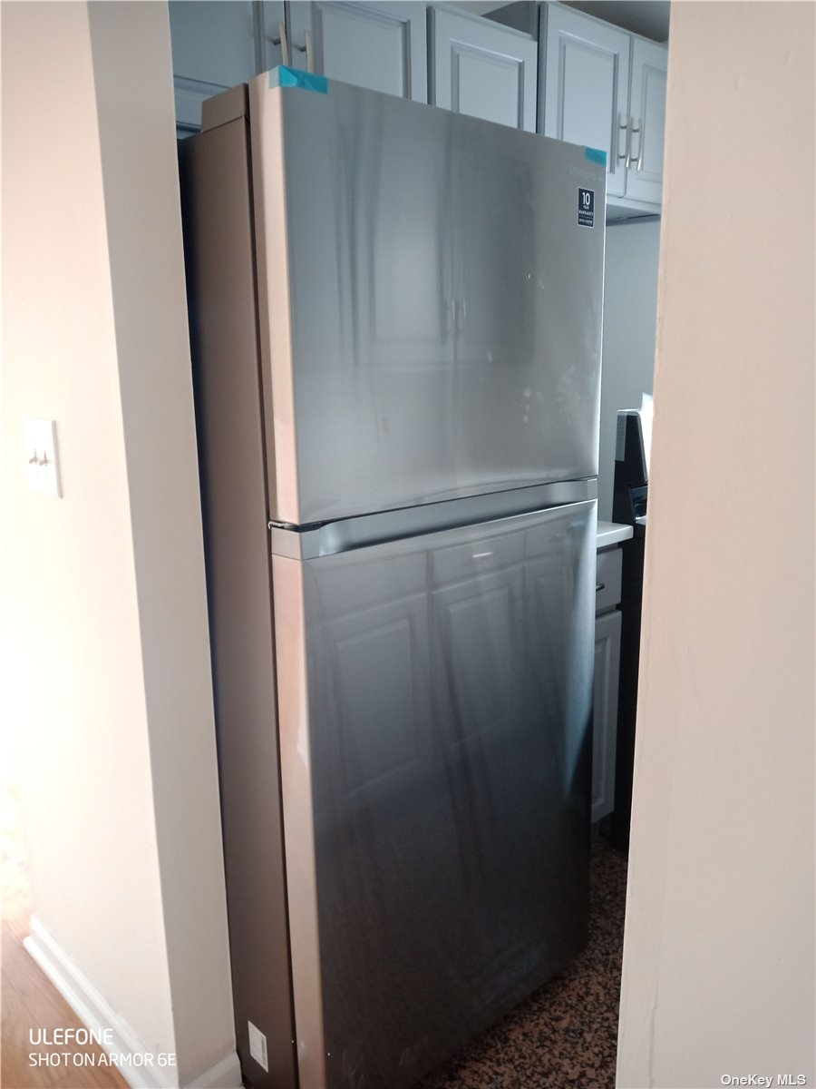 a close view of a refrigerator in kitchen