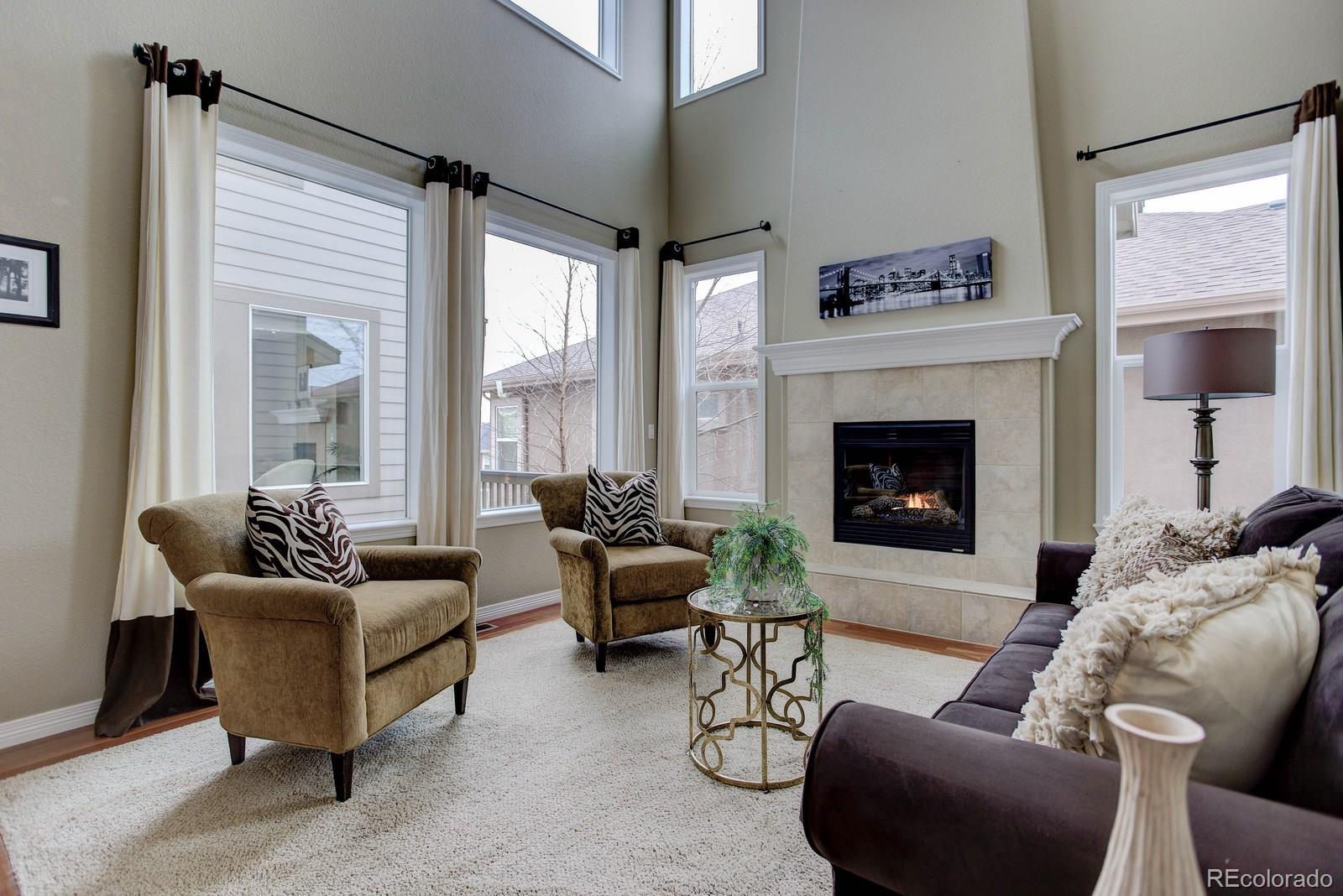 10879 Glengate Circle Highlands Ranch, CO 80130 - Photo 5 of 35 a living room with furniture and a fireplace
