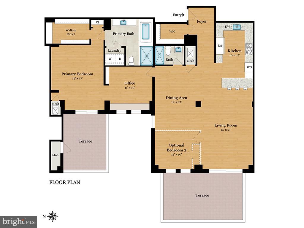 1045 31st Street Northwest, Unit 104 Washington, DC 20007 - Photo 43 of 43 Floorplan option 2 to add 2nd BR
