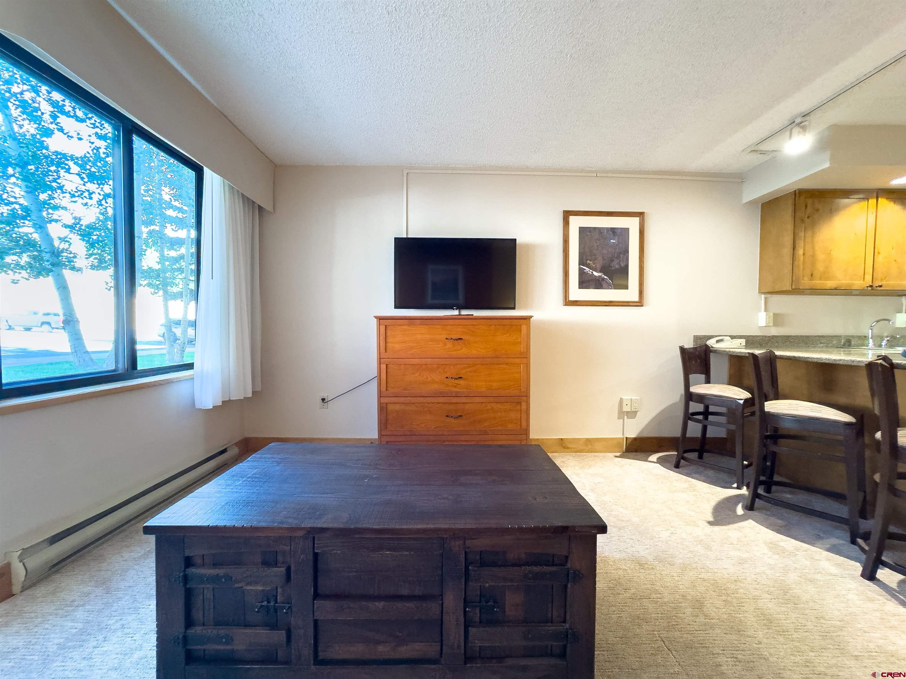 6 Emmons Road, Unit 125 Crested Butte, CO 81225 - Photo 19 of 42 a living room with furniture and a flat screen tv