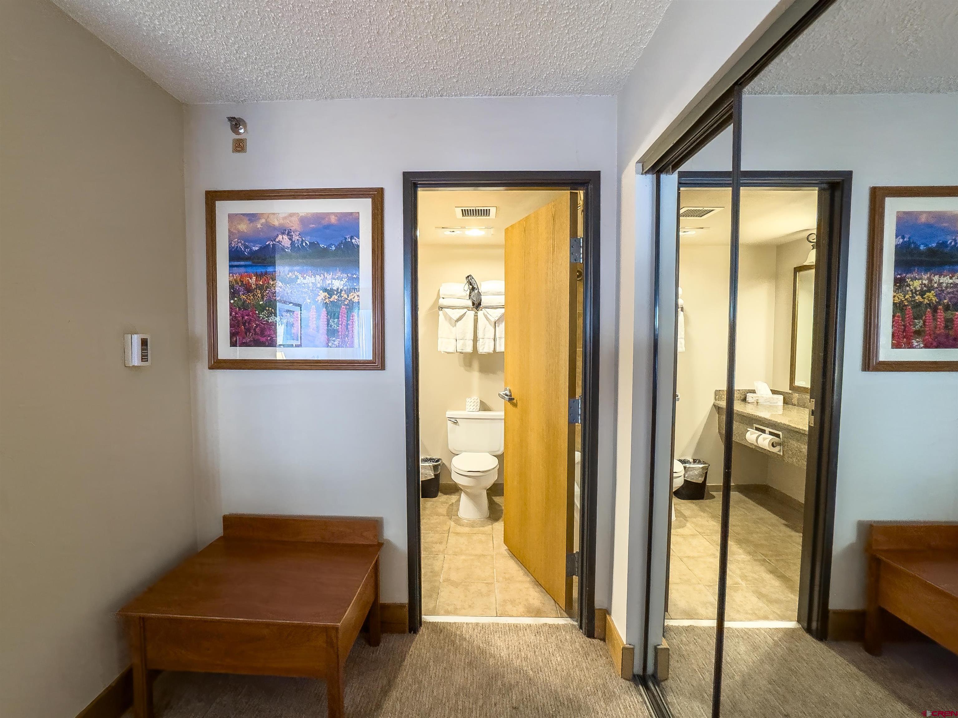 6 Emmons Road, Unit 125 Crested Butte, CO 81225 - Photo 28 of 42 a hallway with a door and a couch