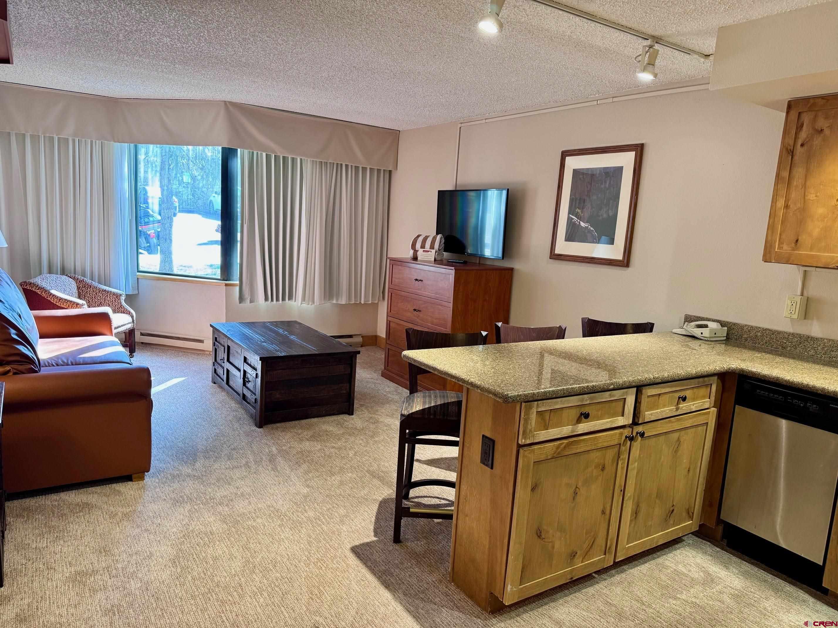 6 Emmons Road, Unit 125 Crested Butte, CO 81225 - Photo 7 of 42 a living room with furniture and a kitchen