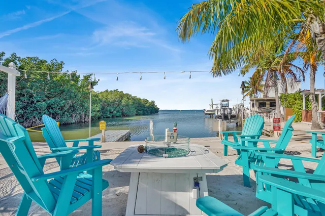 a view of a chairs and table in patio