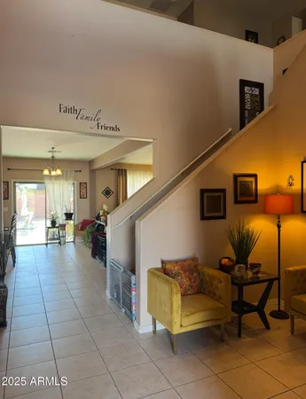 a lobby with furniture and couches