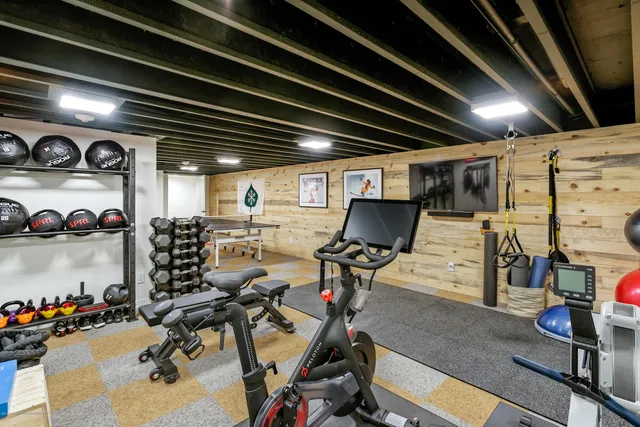 a view of a room with gym equipment