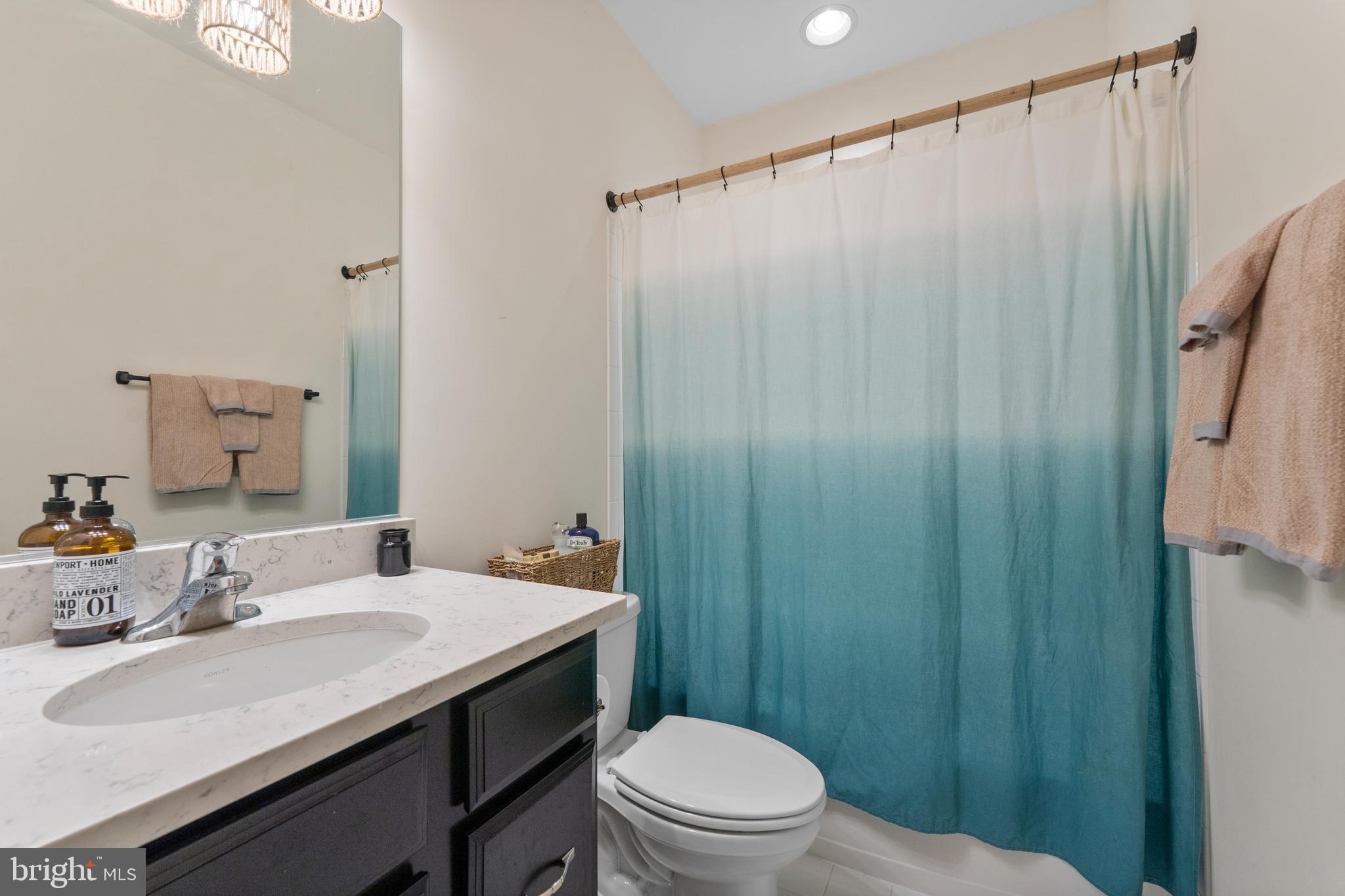 80 Shackelford Well Road Fredericksburg, VA 22406 - Photo 73 of 108 a bathroom with a sink a toilet a mirror and shower curtain