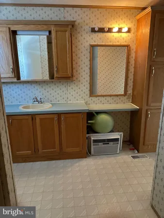 a bathroom with a sink a mirror and a bathtub