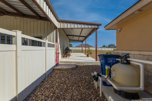 a view of a porch with furniture
