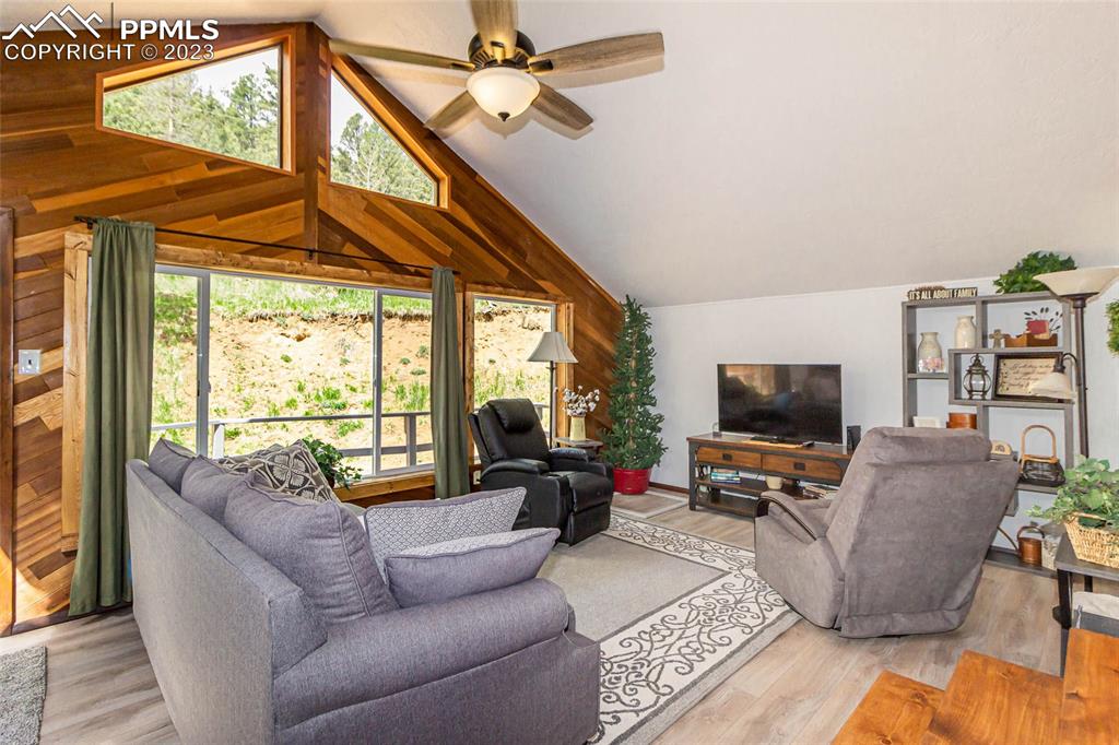 1699 Spring Valley Drive Divide, CO 80814 - Photo 15 of 43 a living room with furniture a flat screen tv and a large window