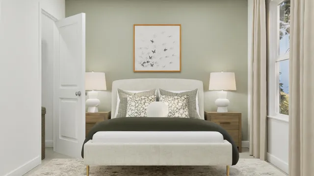 a bedroom with a bed and a couch