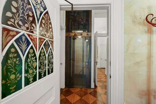 a view of a door with glass door