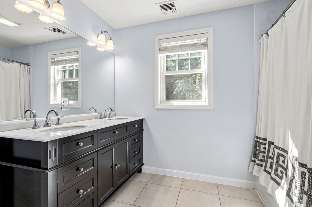 8 Maple Leaf Drive Boston, MA 02136 - Photo 13 of 29 a bathroom with a double vanity sink a mirror and a shower