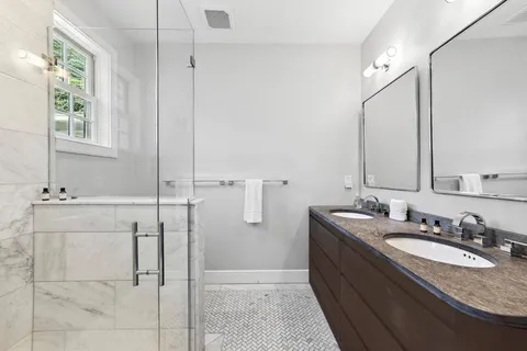 a bathroom with a bathtub