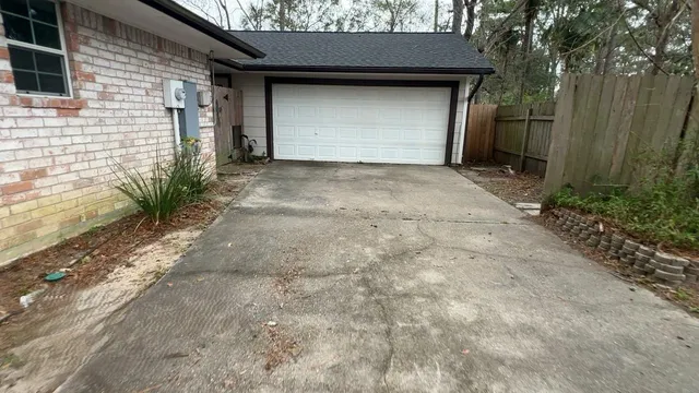 a view of a garage of a house