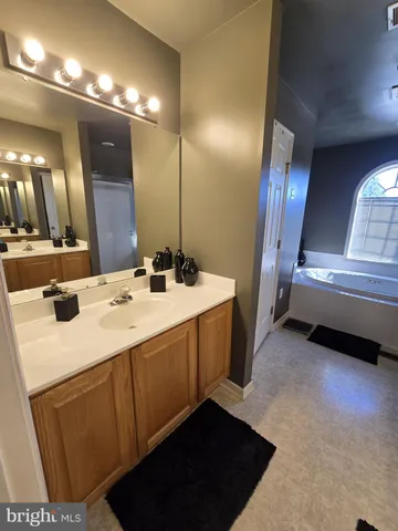 a bathroom with a sink double vanity and a mirror