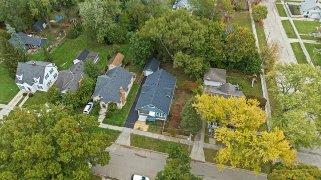 an aerial view of a residential houses