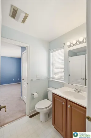 a bathroom with a sink a toilet and a mirror