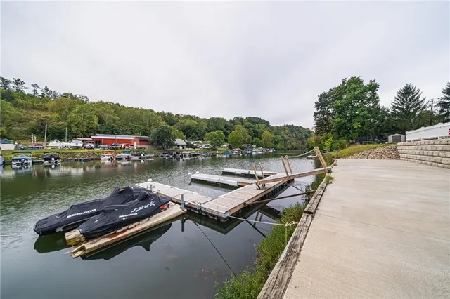 a view of a lake with a terrace