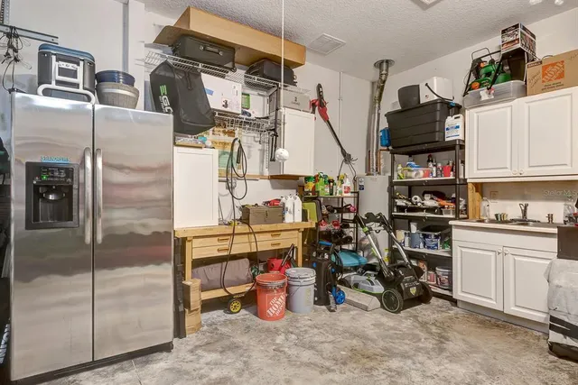 an outdoor sitting area with golf course