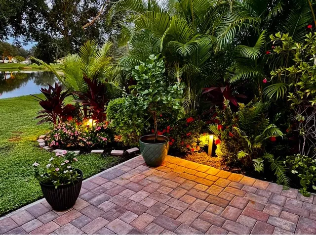 a outdoor space with lots of tables and chairs