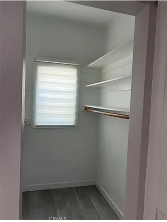 a view of a small space with a window