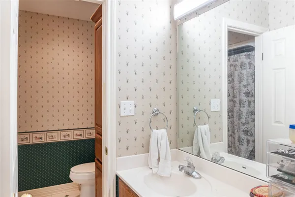 a bathroom with a sink and toilet