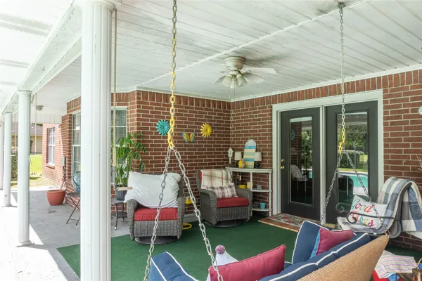 a balcony with furniture