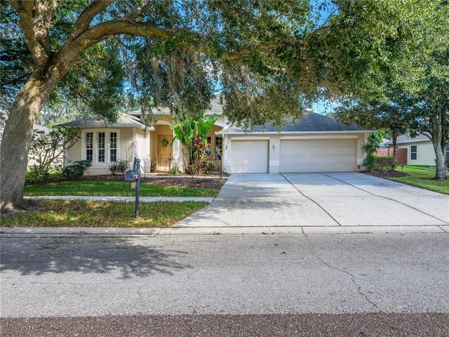 a view of a house with a yard and large tree