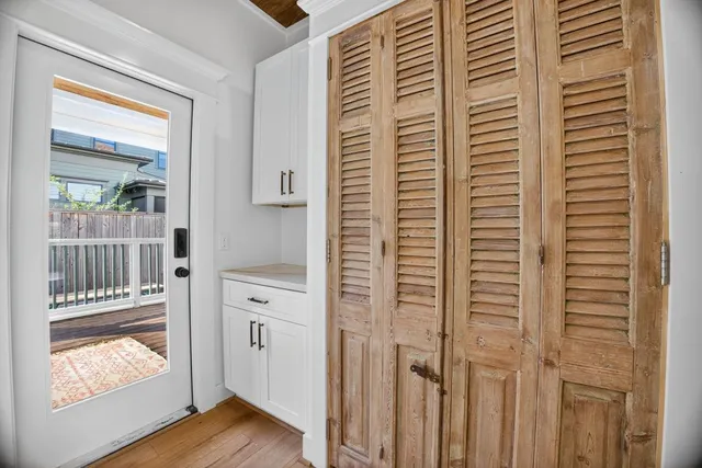 a view of a bathroom with a balcony