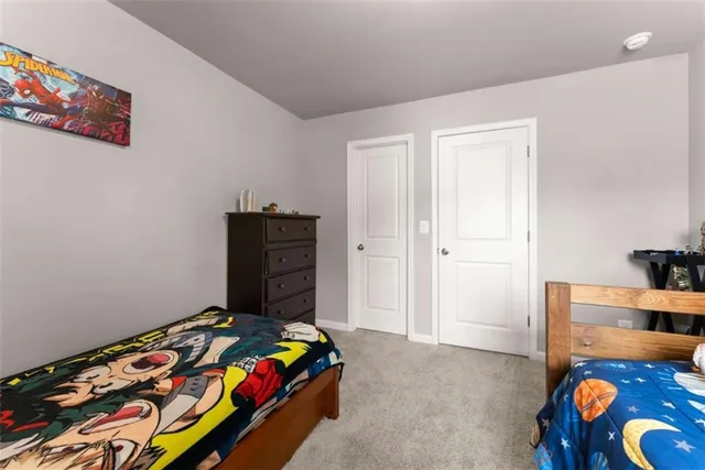 a bedroom with a bed and dresser