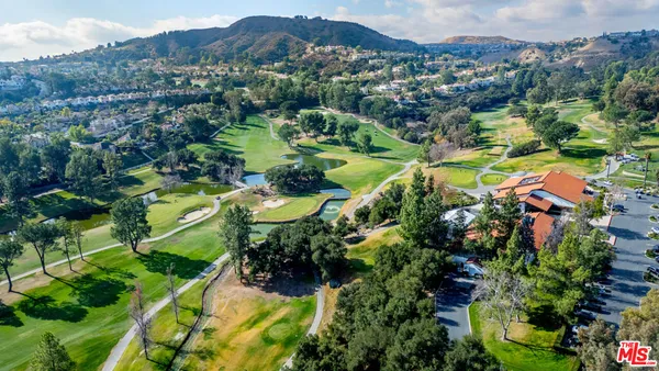 an aerial view of green landscape with trees houses and mountain view