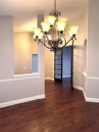 a view of a livingroom with a chandelier