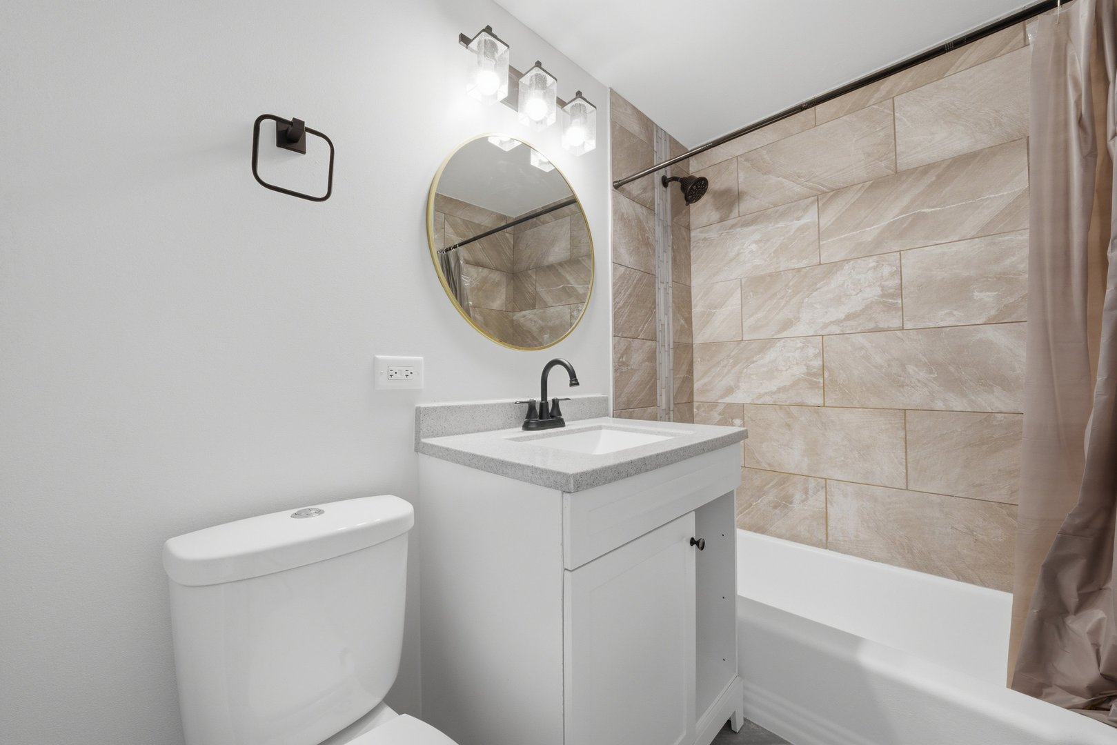74 West 140th Street Riverdale, IL 60827 - Photo 23 of 37 a bathroom with a granite countertop sink a toilet and shower