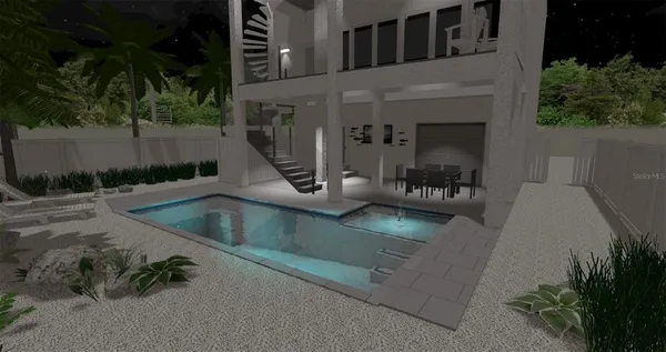 a view of a swimming pool with a patio